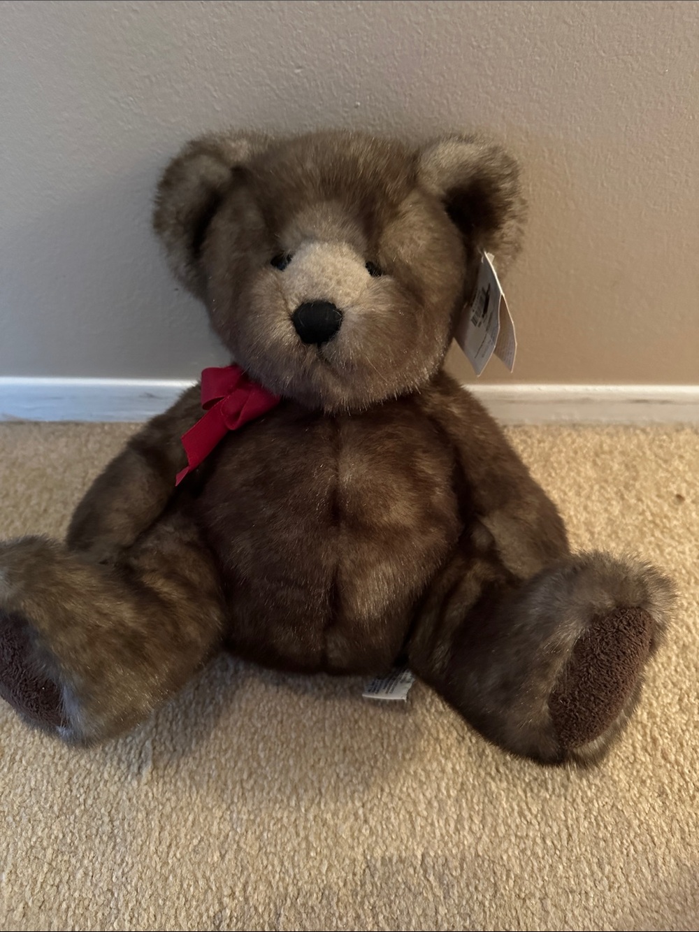 Bombay Brown Plush Teddy Bear with Red Bow